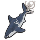 LOUIS VUITTON Porte Cles LV Shark Charm Leather Blue MP2978 LV Auth 184879M-2