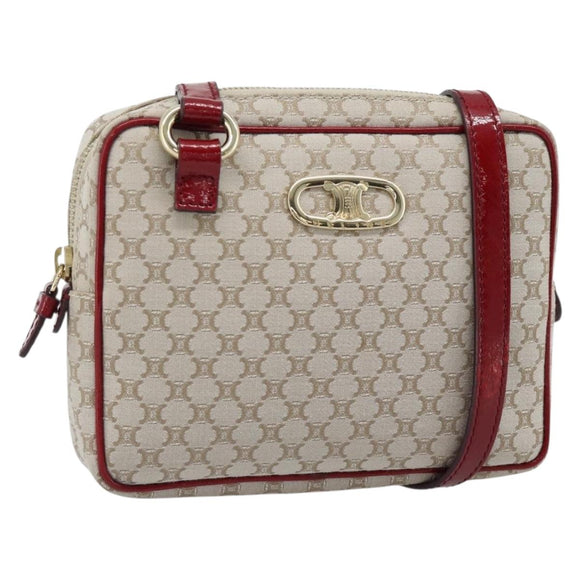 CELINE Macadam Canvas Shoulder Bag Beige Gold Auth 184882V