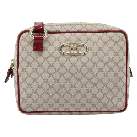CELINE Macadam Canvas Shoulder Bag Beige Gold Auth 184882V