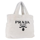PRADA Tote Bag Pile Wit Zilver Auth 184897V-1