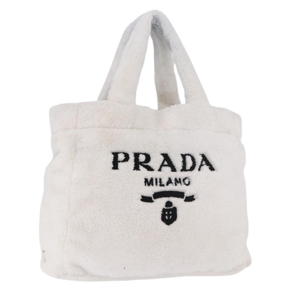 PRADA Tote Bag Pile Wit Zilver Auth 184897V
