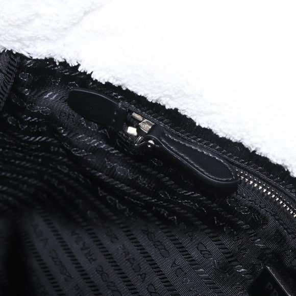 PRADA Tote Bag Pile Wit Zilver Auth 184897V