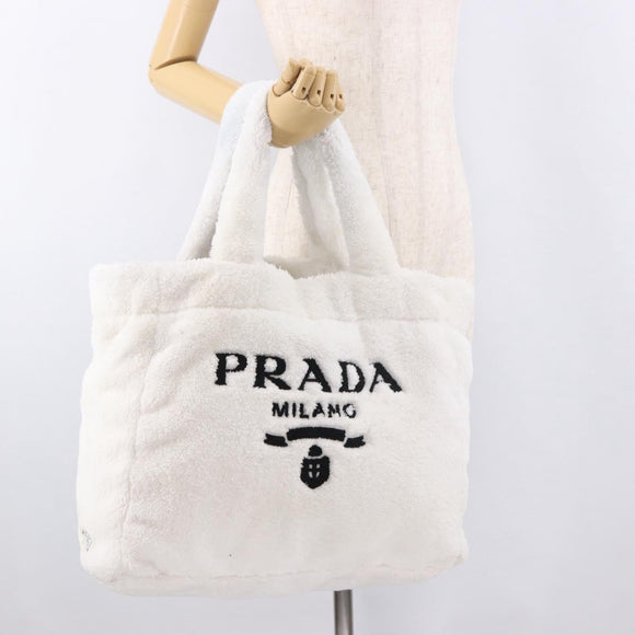 PRADA Tote Bag Pile Wit Zilver Auth 184897V