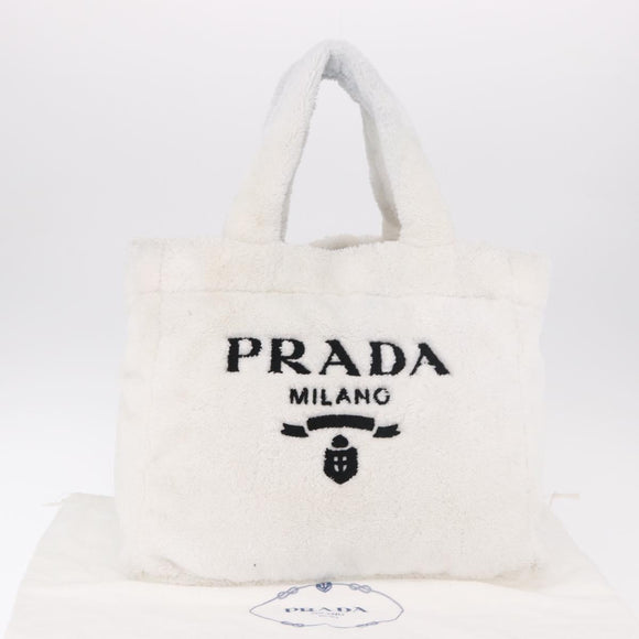 PRADA Tote Bag Pile Wit Zilver Auth 184897V