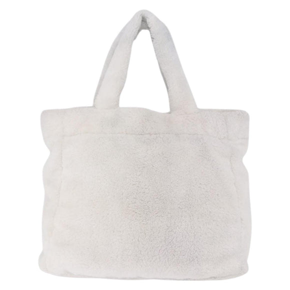 PRADA Tote Bag Pile Wit Zilver Auth 184897V