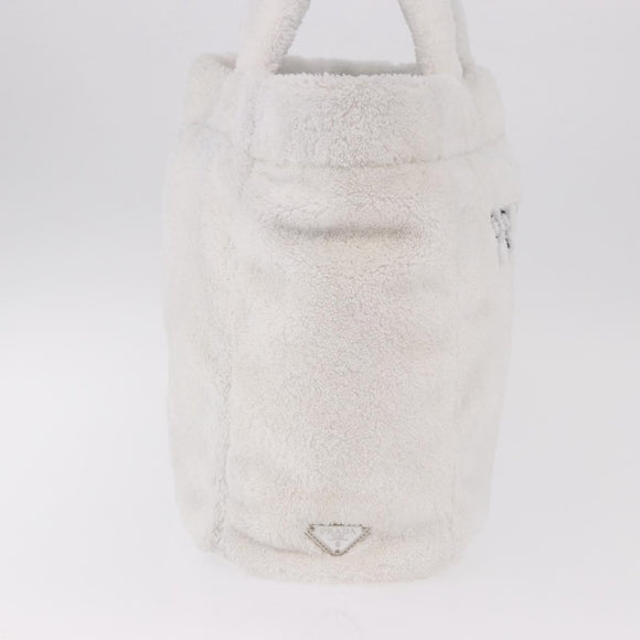PRADA Tote Bag Pile Wit Zilver Auth 184897V