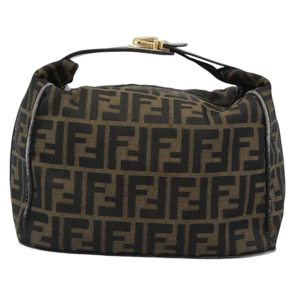 FENDI Zucca Canvas Vanity Hand Bag Black Brown Auth 184898