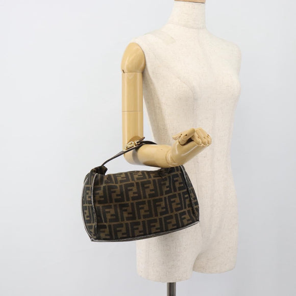 FENDI Zucca Canvas Vanity Hand Bag Black Brown Auth 184898