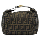 FENDI Zucca Canvas Vanity Hand Bag Black Brown Auth 184898-2