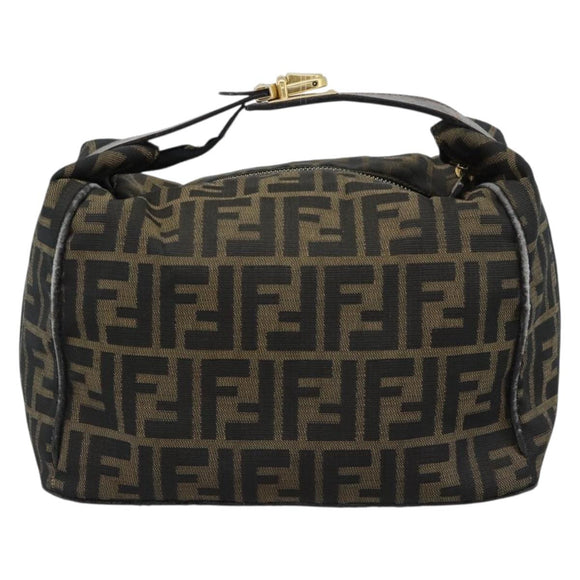 FENDI Zucca Canvas Vanity Hand Bag Black Brown Auth 184898