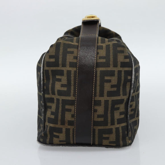 FENDI Zucca Canvas Vanity Hand Bag Black Brown Auth 184898