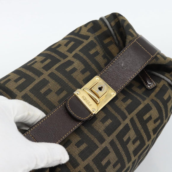 FENDI Zucca Canvas Vanity Hand Bag Black Brown Auth 184898