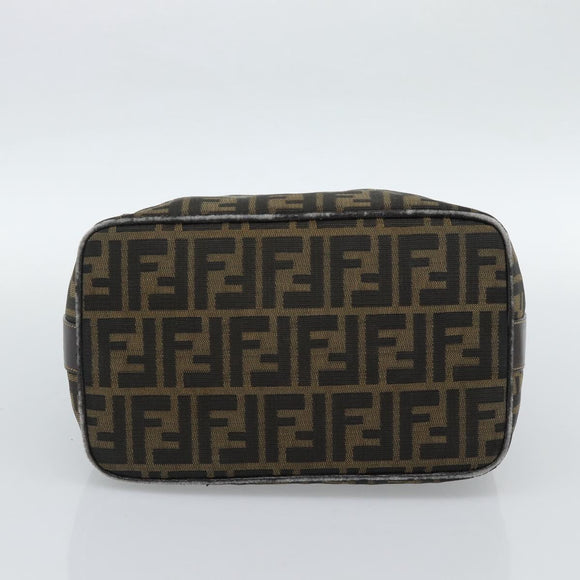 FENDI Zucca Canvas Vanity Hand Bag Black Brown Auth 184898