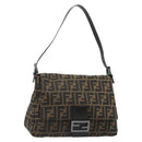 FENDI Zucca Canvas Mamma Baguette Shoulder Bag Black Brown Auth 184903SAM-1