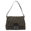 FENDI Zucca Canvas Mamma Baguette Shoulder Bag Black Brown Auth 184903SAM-13
