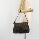 FENDI Zucca Canvas Mamma Baguette Shoulder Bag Black Brown Auth 184903SAM-26