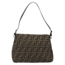FENDI Zucca Canvas Mamma Baguette Shoulder Bag Black Brown Auth 184903SAM-2