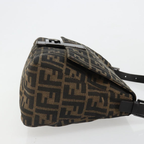 FENDI Zucca Canvas Mamma Baguette Shoulder Bag Black Brown Auth 184903SAM
