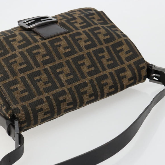 FENDI Zucca Canvas Mamma Baguette Shoulder Bag Black Brown Auth 184903SAM