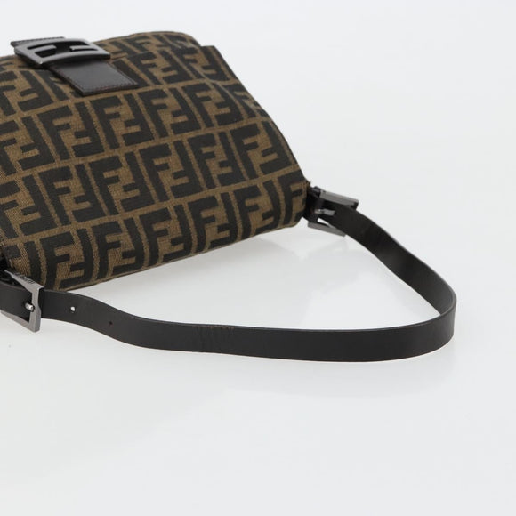 FENDI Zucca Canvas Mamma Baguette Shoulder Bag Black Brown Auth 184903SAM