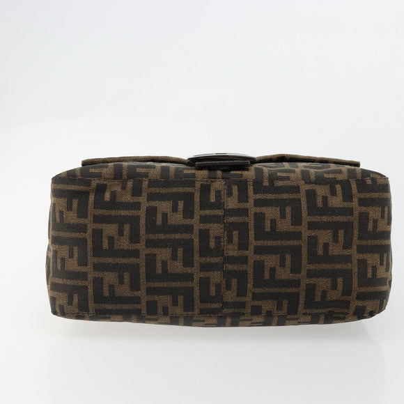 FENDI Zucca Canvas Mamma Baguette Shoulder Bag Black Brown Auth 184903SAM