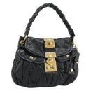 Miu Miu Matelasse Shoulder Bag Leather 2way Black Gold Auth 184904M-1