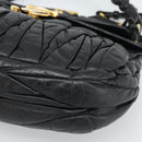 Miu Miu Matelasse Shoulder Bag Leather 2way Black Gold Auth 184904M-16
