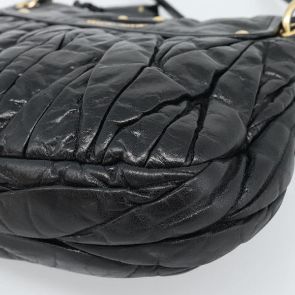 Miu Miu Matelasse Shoulder Bag Leather 2way Black Gold Auth 184904M