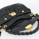 Miu Miu Matelasse Shoulder Bag Leather 2way Black Gold Auth 184904M-21