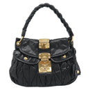 Miu Miu Matelasse Shoulder Bag Leather 2way Black Gold Auth 184904M-13