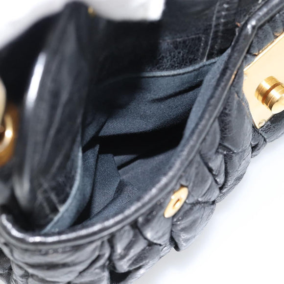 Miu Miu Matelasse Shoulder Bag Leather 2way Black Gold Auth 184904M
