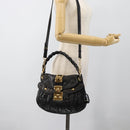 Miu Miu Matelasse Shoulder Bag Leather 2way Black Gold Auth 184904M-28