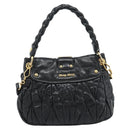 Miu Miu Matelasse Shoulder Bag Leather 2way Black Gold Auth 184904M-2