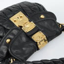 Miu Miu Matelasse Shoulder Bag Leather 2way Black Gold Auth 184904M-6