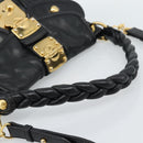 Miu Miu Matelasse Shoulder Bag Leather 2way Black Gold Auth 184904M-7