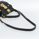 Miu Miu Matelasse Shoulder Bag Leather 2way Black Gold Auth 184904M-8