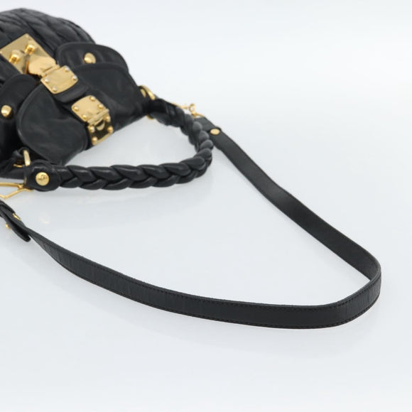 Miu Miu Matelasse Shoulder Bag Leather 2way Black Gold Auth 184904M