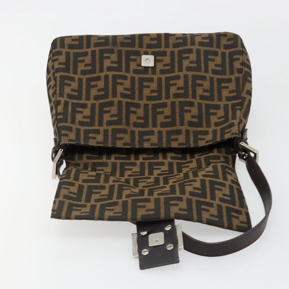 FENDI Zucca Canvas Mamma Baguette Shoulder Bag Black Brown Auth 184905SAM