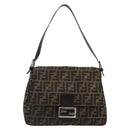 FENDI Zucca Canvas Mamma Baguette Shoulder Bag Black Brown Auth 184905SAM-2