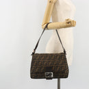 FENDI Zucca Canvas Mamma Baguette Shoulder Bag Black Brown Auth 184905SAM-25