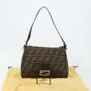 FENDI Zucca Canvas Mamma Baguette Shoulder Bag Black Brown Auth 184905SAM-26