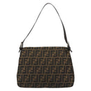 FENDI Zucca Canvas Mamma Baguette Shoulder Bag Black Brown Auth 184905SAM-3