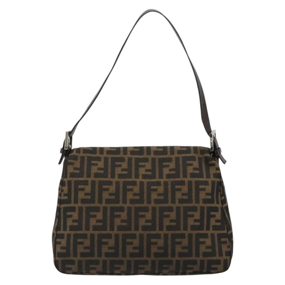 FENDI Zucca Canvas Mamma Baguette Shoulder Bag Black Brown Auth 184905SAM