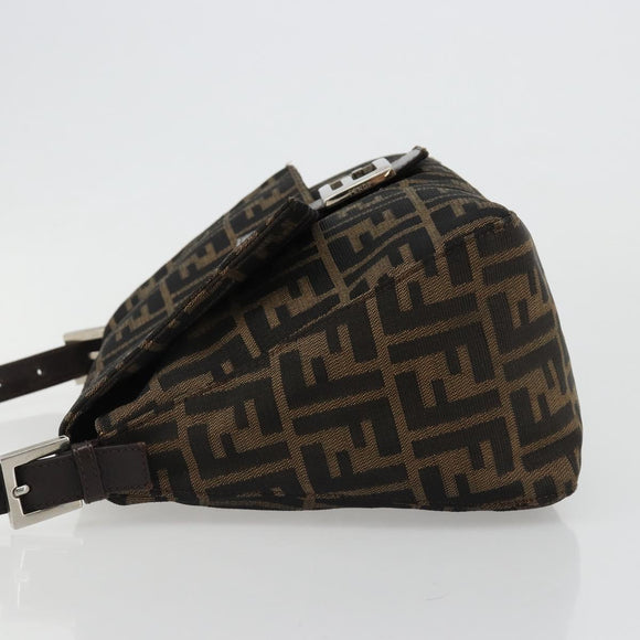 FENDI Zucca Canvas Mamma Baguette Shoulder Bag Black Brown Auth 184905SAM