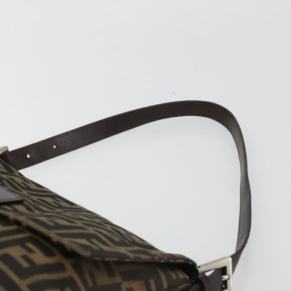 FENDI Zucca Canvas Mamma Baguette Shoulder Bag Black Brown Auth 184905SAM