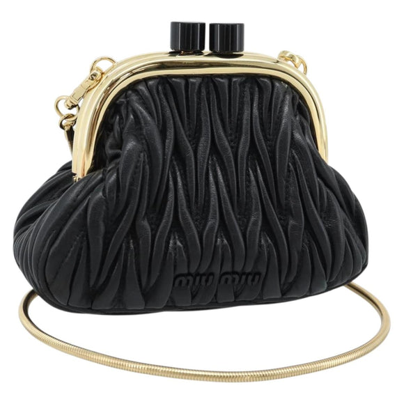 Miu Miu Bell Matelasse Chain Shoulder Bag Leather Black Gold Auth 184906SAM