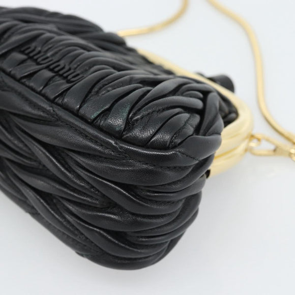 Miu Miu Bell Matelasse Chain Shoulder Bag Leather Black Gold Auth 184906SAM