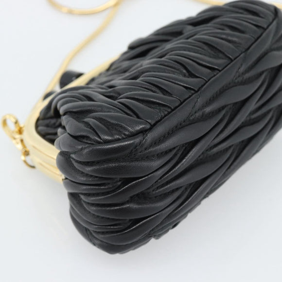 Miu Miu Bell Matelasse Chain Shoulder Bag Leather Black Gold Auth 184906SAM