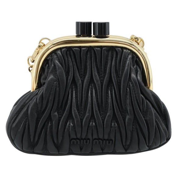 Miu Miu Bell Matelasse Chain Shoulder Bag Leather Black Gold Auth 184906SAM