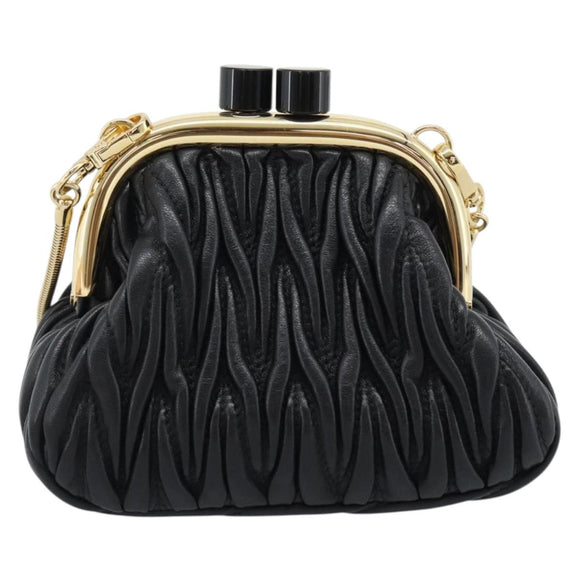 Miu Miu Bell Matelasse Chain Shoulder Bag Leather Black Gold Auth 184906SAM